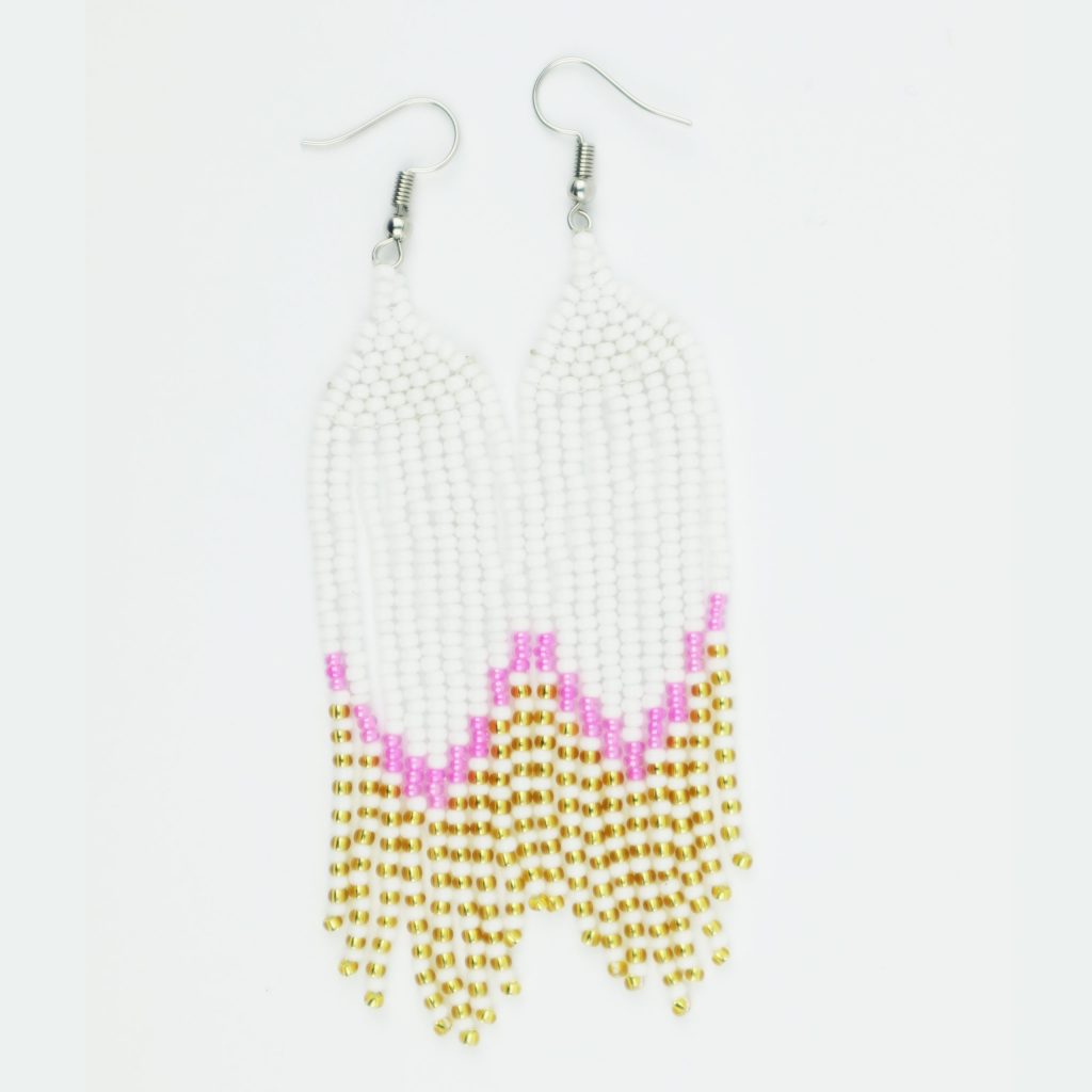 BOUCLES D'OREILLES MASSAI LOSANGE BLANC ROSE