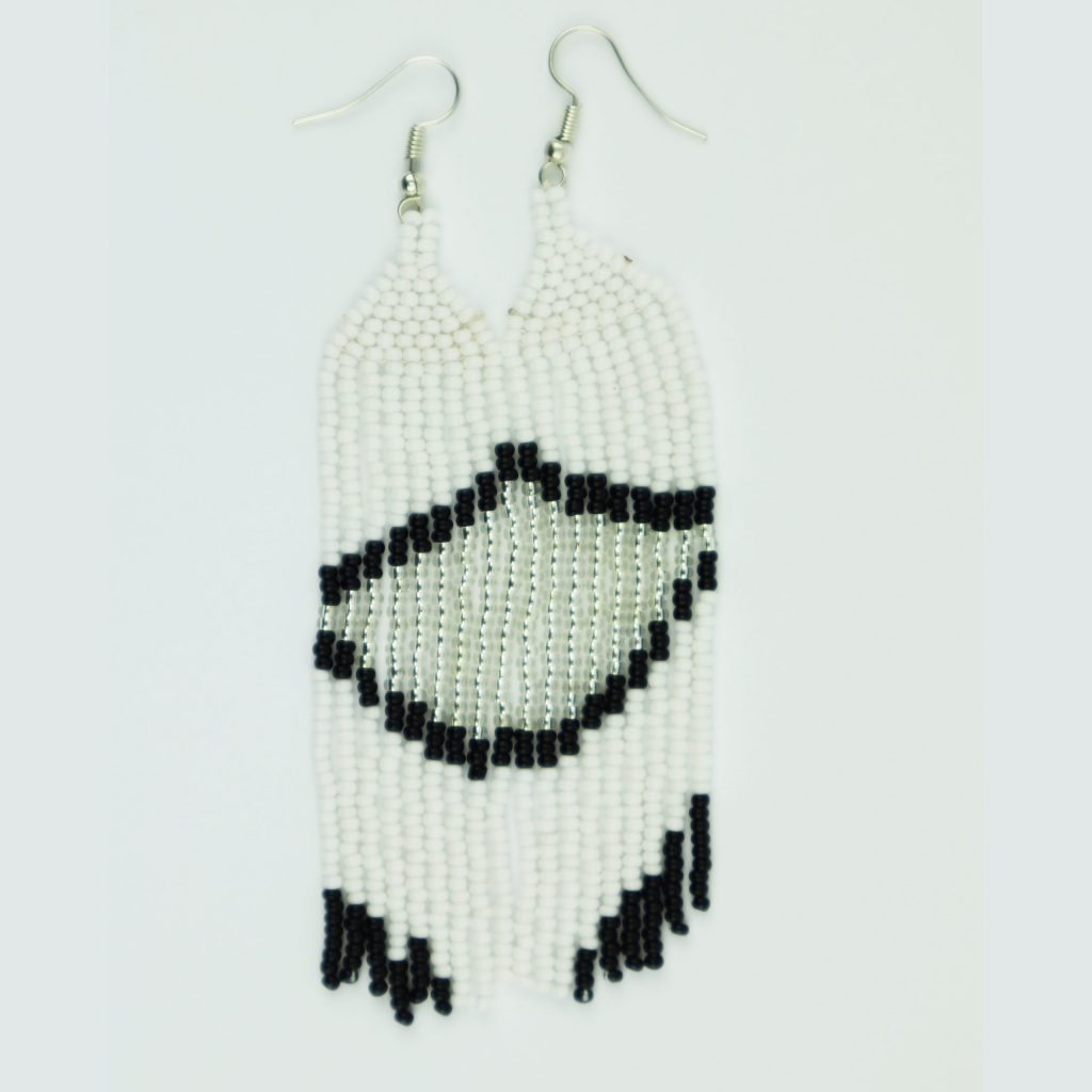 BOUCLES D'OREILLES MASSAI TRICOLORE BLANC NOIR ARGENT