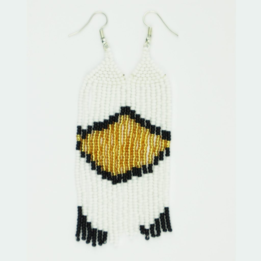 BOUCLES D'OREILLES MASSAI TRICOLORE BLANC NOIR DORE
