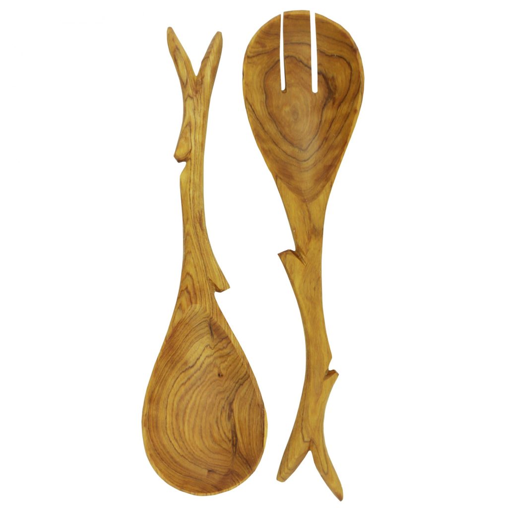 COUVERTS A SALADE EN BOIS D'OLIVIER EMBOUT BRANCHE