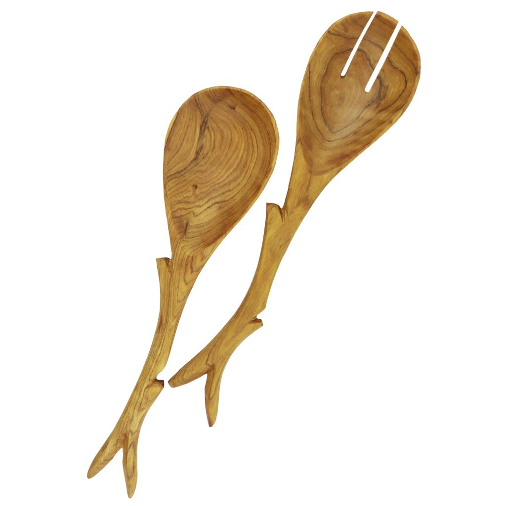 OLIVE WOOD SALAD SERVERS WITH BRANCH TIPS - Image 3