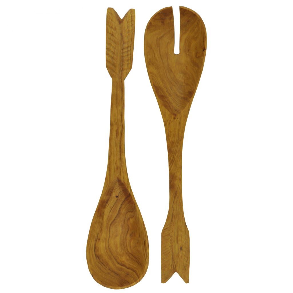 Couverts à salade en bois d'olivier embout flèche