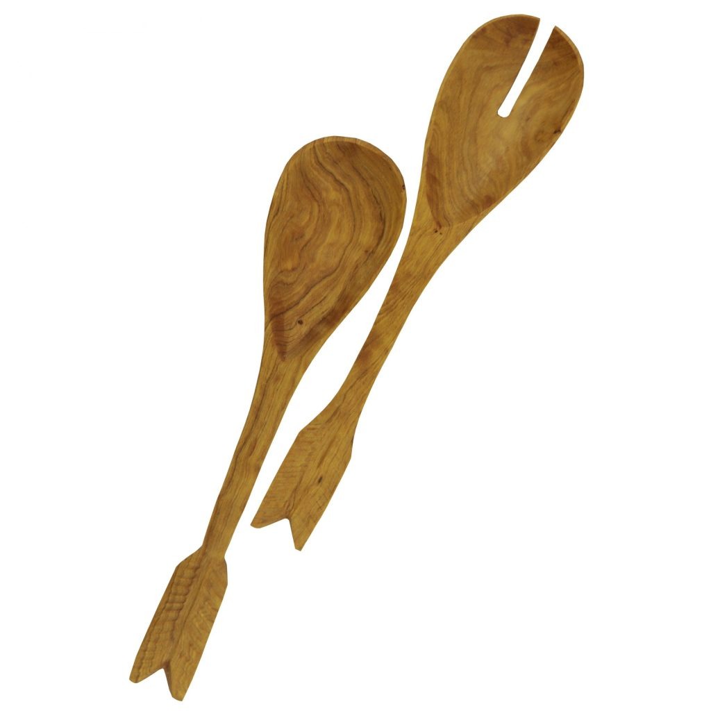 Couverts à salade en bois d'olivier embout flèche – Image 3