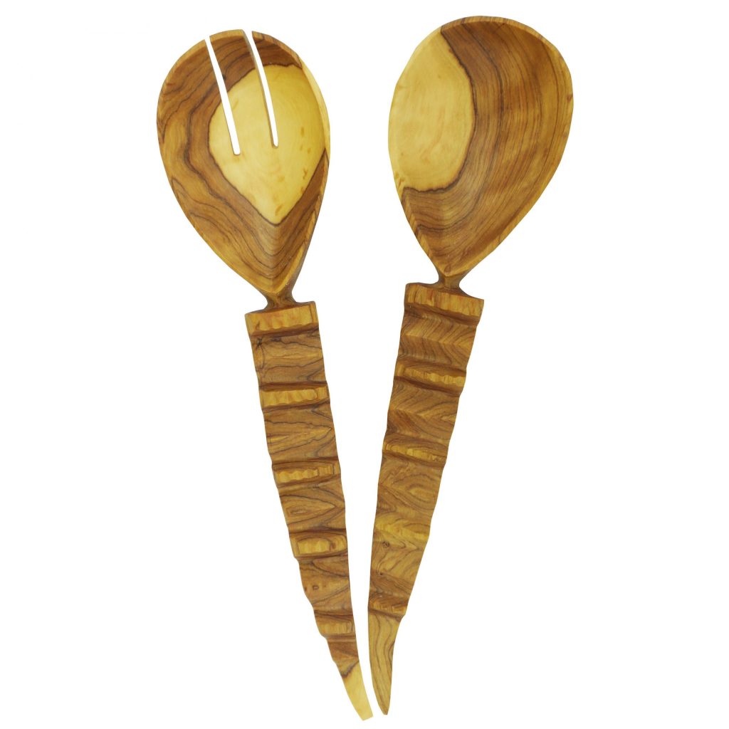 Couverts à salade en bois d'olivier embout strié – Image 3