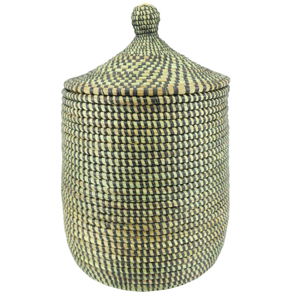 AFRICAN CYLINDRICAL DOUBLE TWINED BASKET BLACK S
