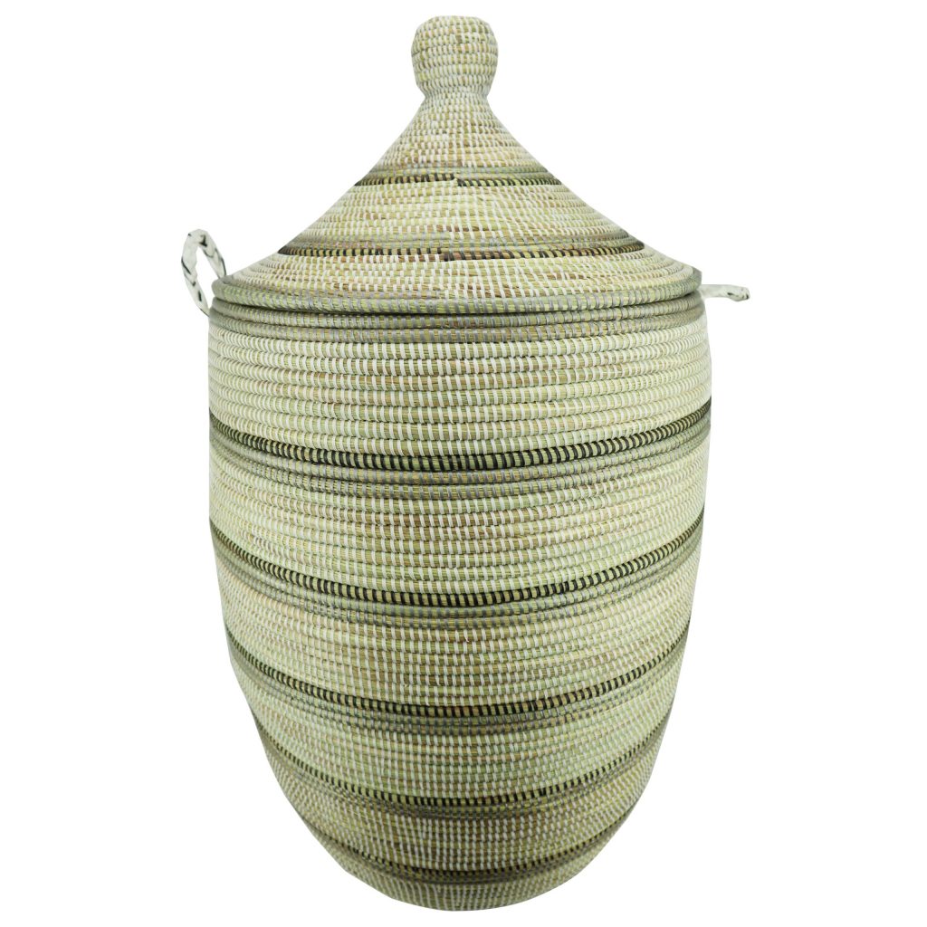 TRICOLOR STRIPED WOVEN AFRICAN BASKET L