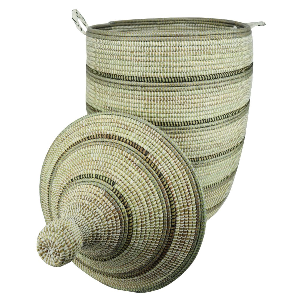TRICOLOR STRIPED WOVEN AFRICAN BASKET L - Image 3