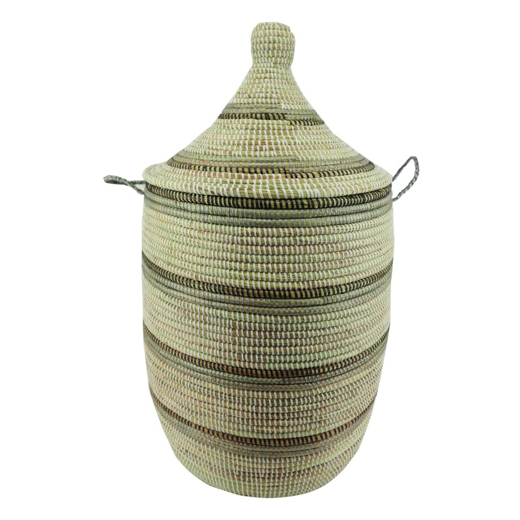 TRICOLOR STRIPED WOVEN AFRICAN BASKET M