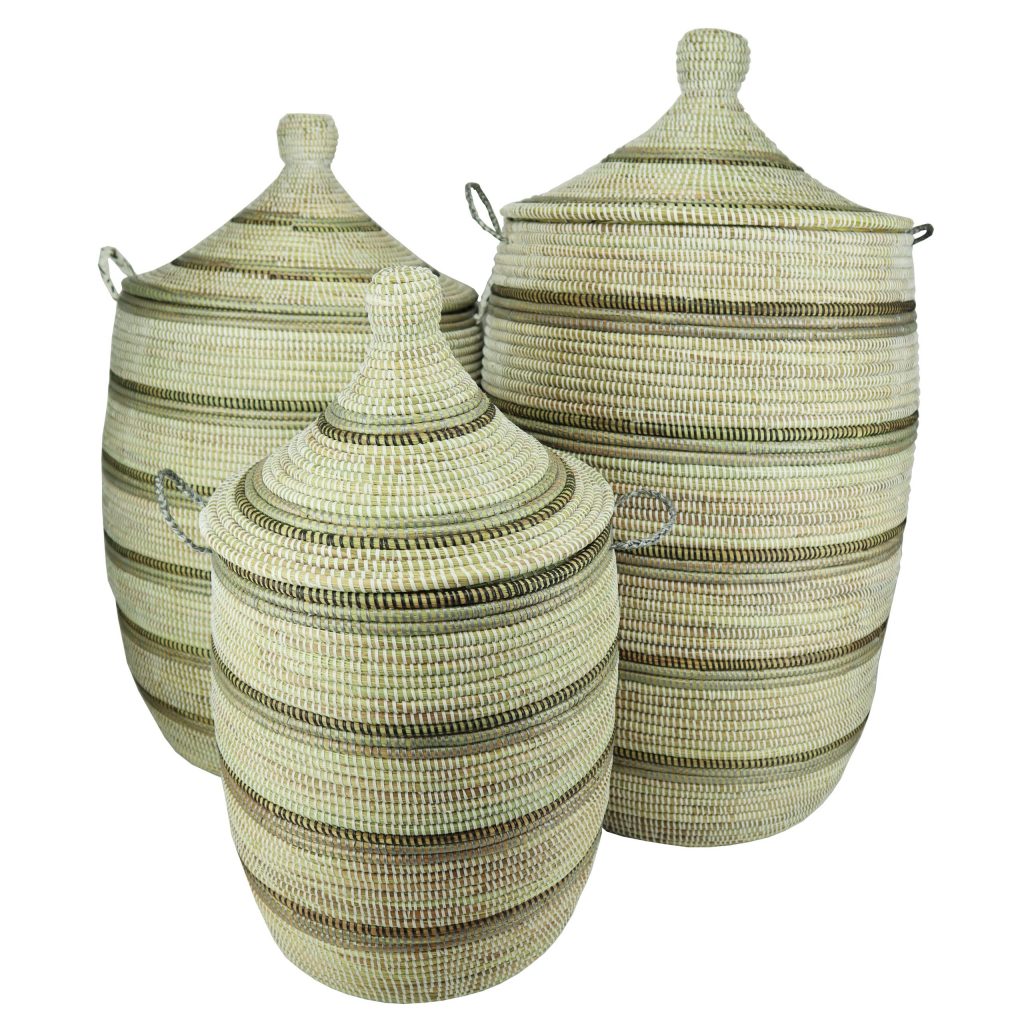 TRICOLOR STRIPED WOVEN AFRICAN BASKET M - Image 3