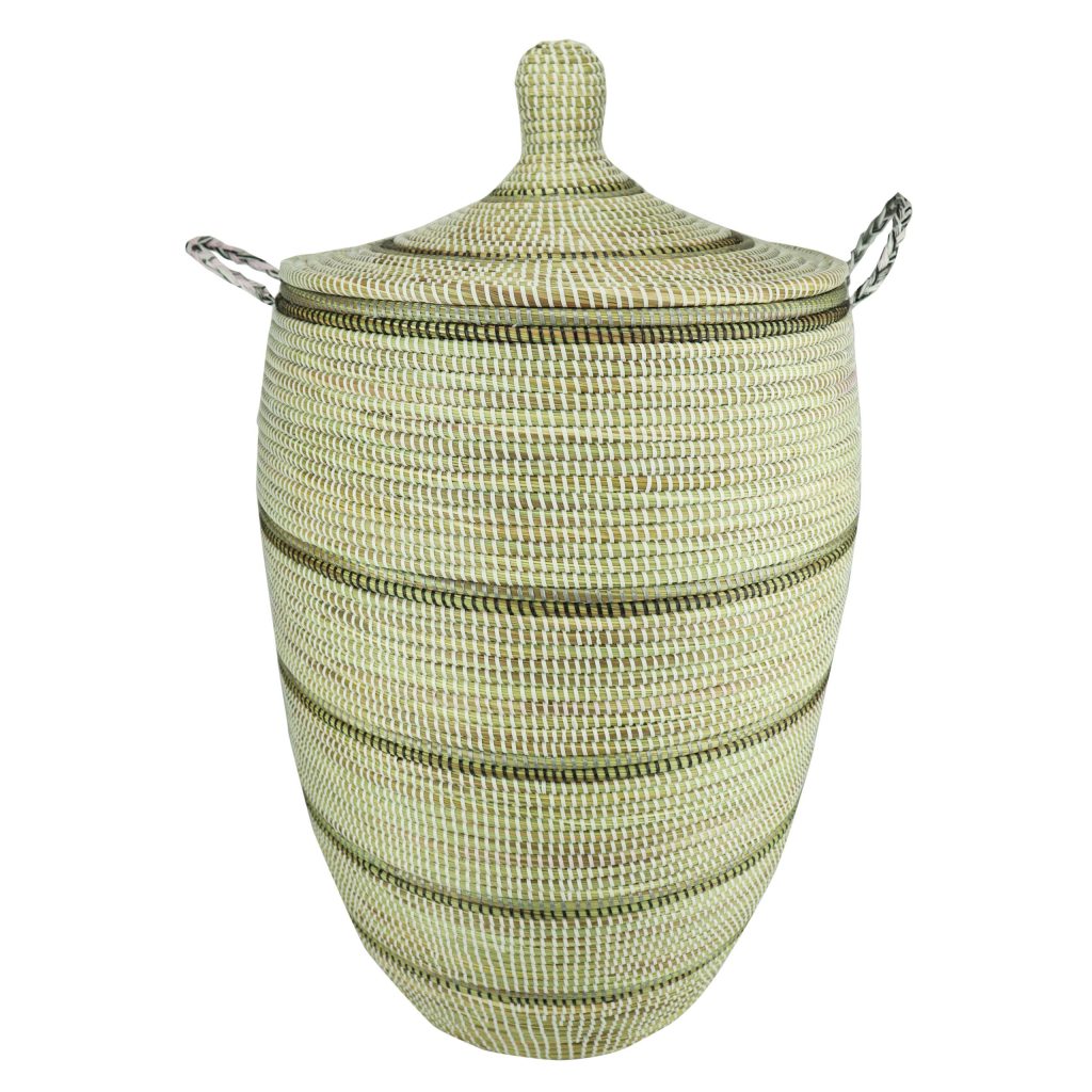 TRICOLOR STRIPED WOVEN AFRICAN BASKET XL