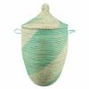 WHITE GREEN SPIRAL WOVEN AFRICAN BASKET L