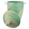 WHITE GREEN SPIRAL WOVEN AFRICAN BASKET L - Image 3