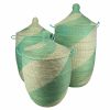 WHITE GREEN SPIRAL WOVEN AFRICAN BASKET L - Image 4