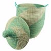 WHITE GREEN SPIRAL WOVEN AFRICAN BASKET M - Image 2