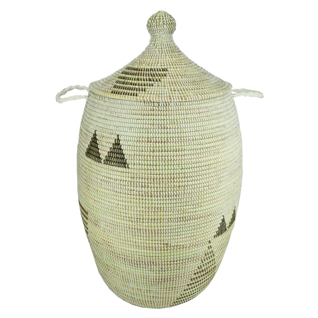 AFRICAN WOVEN BASKET WITH WHITE & BLACK TRIANGLES L