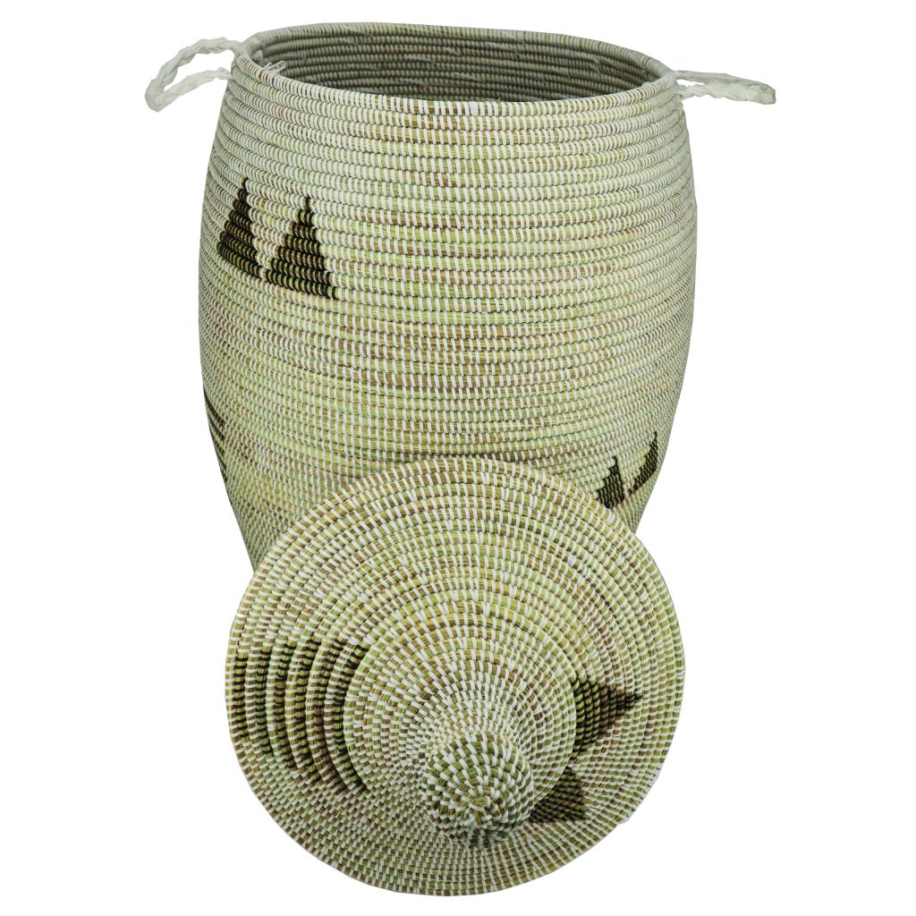 AFRICAN WOVEN BASKET WITH WHITE & BLACK TRIANGLES L - Image 3