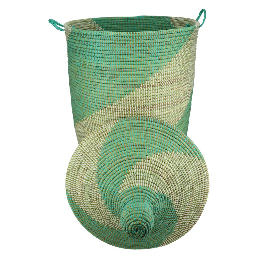 AFRICAN WOVEN BASKET GREEN WHITE L - Image 3