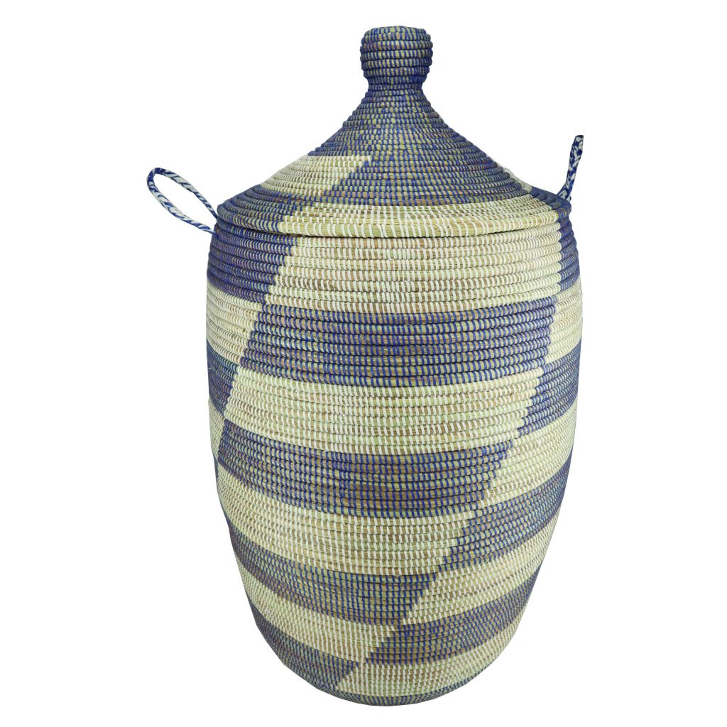 WHITE BLUE WOVEN AFRICAN BASKET XL
