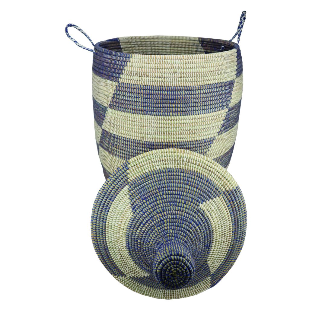 WHITE BLUE WOVEN AFRICAN BASKET XL - Image 3