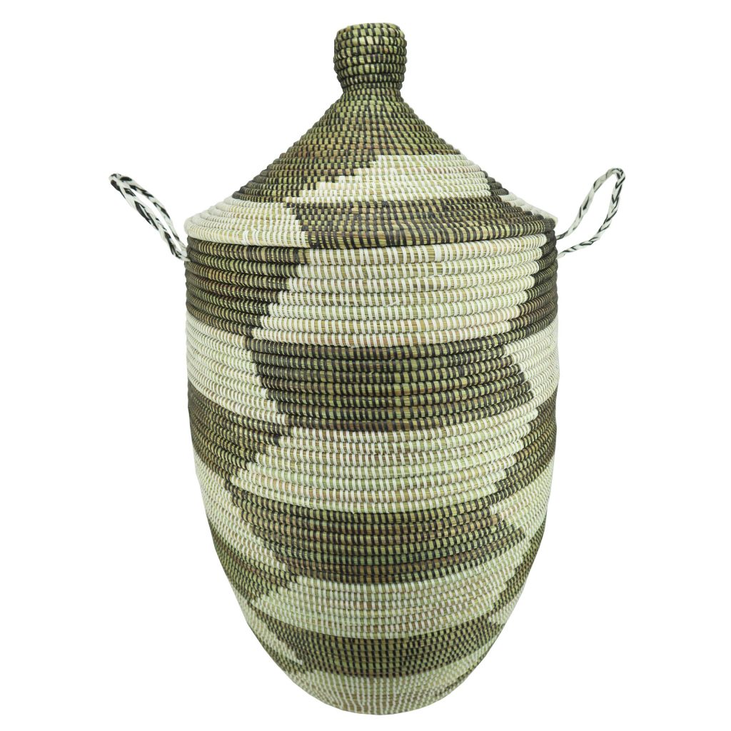 TWO-TONE ZIGZAG WOVEN AFRICAN BASKET L