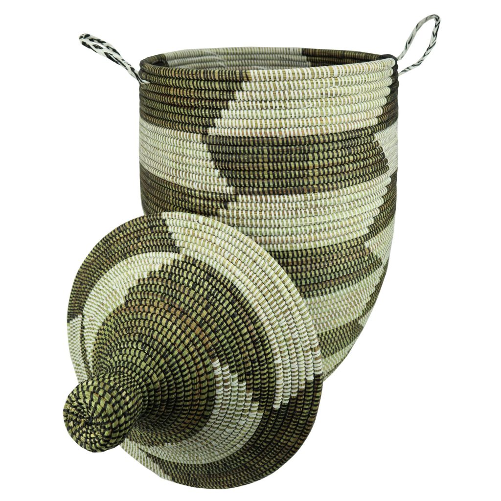 TWO-TONE ZIGZAG WOVEN AFRICAN BASKET L - Image 3