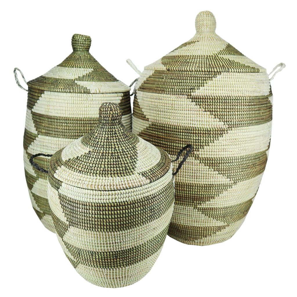 TWO-TONE ZIGZAG WOVEN AFRICAN BASKET M - Image 3