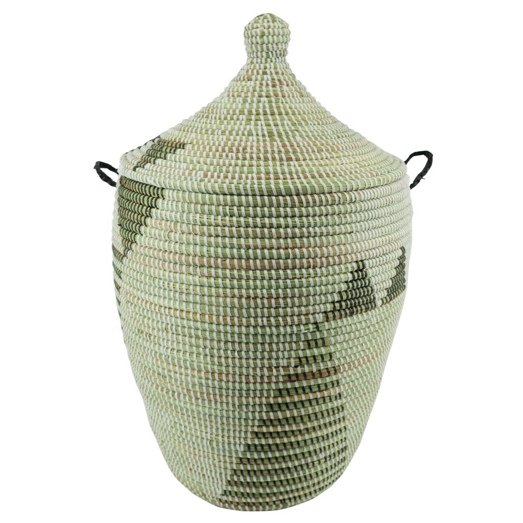 SENEGALESE WOVEN BASKET WITH BLACK WHITE TRIANGLES M