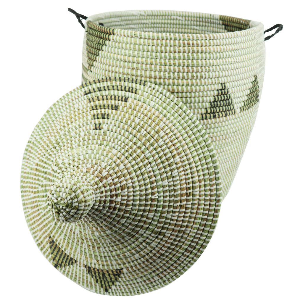SENEGALESE WOVEN BASKET WITH BLACK WHITE TRIANGLES M - Image 3