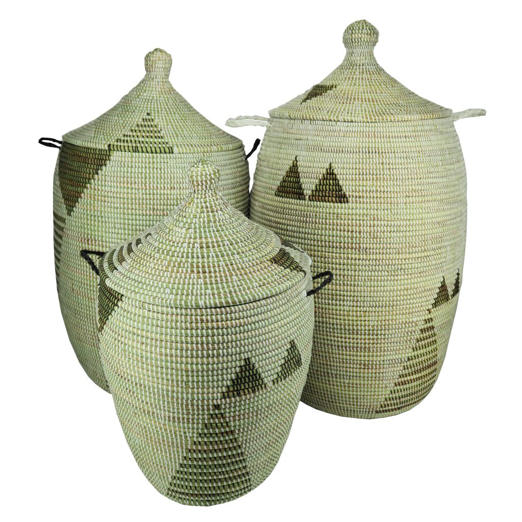 SENEGALESE WOVEN BASKET WITH BLACK WHITE TRIANGLES M - Image 4