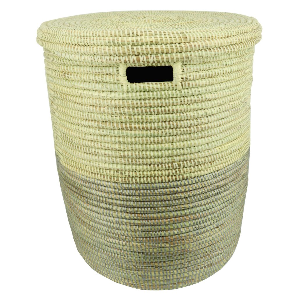 SENEGALESE TWO-TONE CYLINDRICAL WOVEN BASKET L