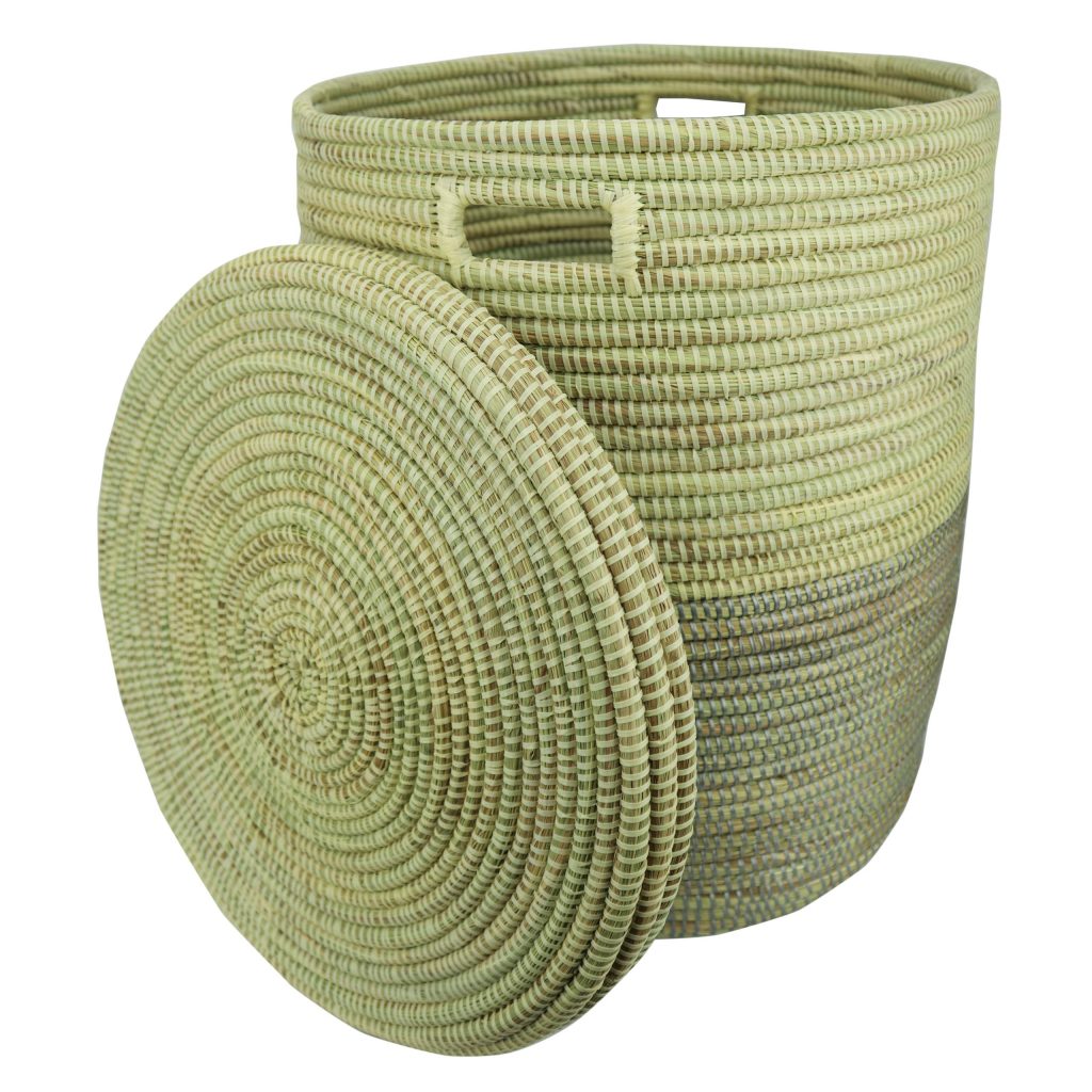 SENEGALESE TWO-TONE CYLINDRICAL WOVEN BASKET L - Image 3