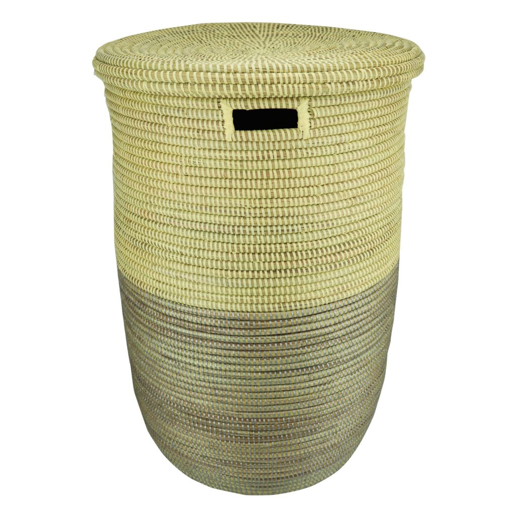 SENEGALESE TWO-TONE CYLINDRICAL WOVEN BASKET XL