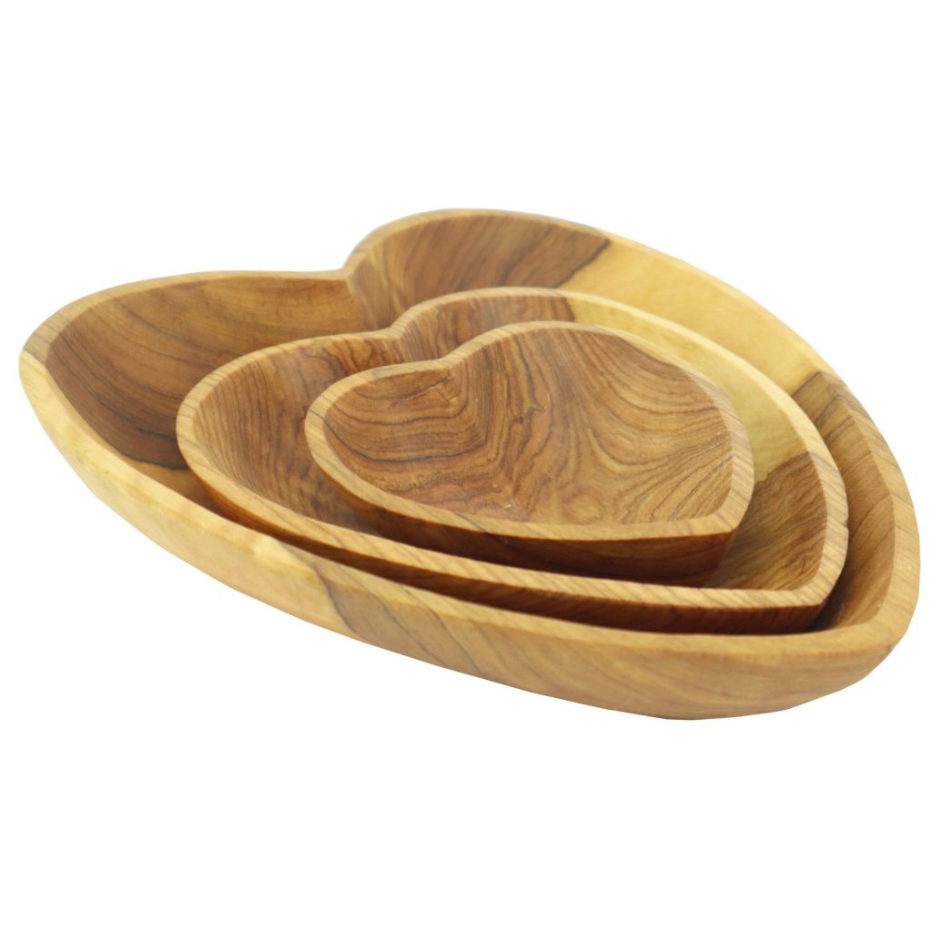 TRIO OF OLIVE WOOD BOWLS HEART SHAPE - Image 3