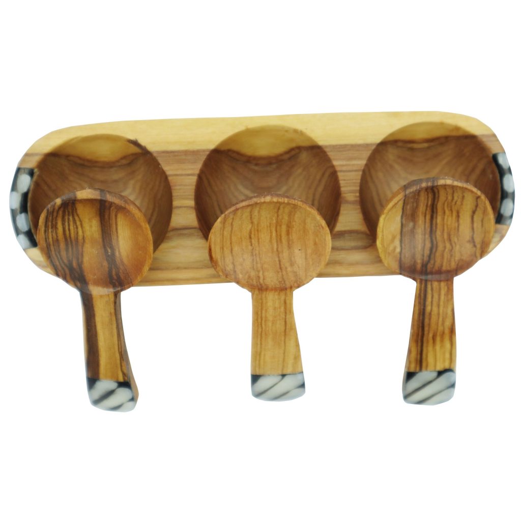 TRIO OF MINI OLIVE WOOD BOWLS WITH SPOONS - Image 3
