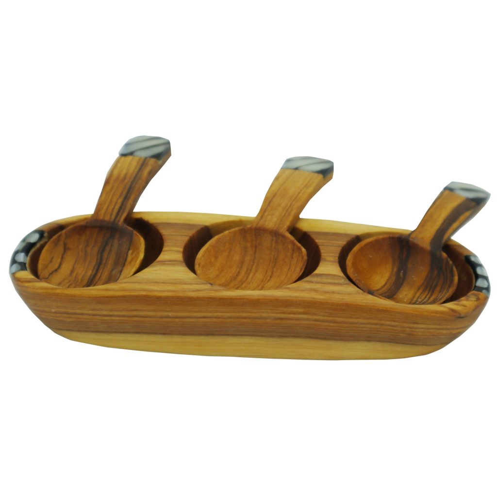TRIO OF MINI OLIVE WOOD BOWLS WITH SPOONS - Image 4
