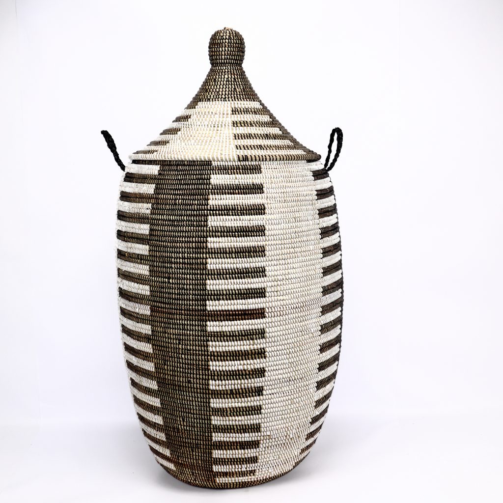 LARGE BLACK WHITE STRIPED AFRICAN BASKET XL