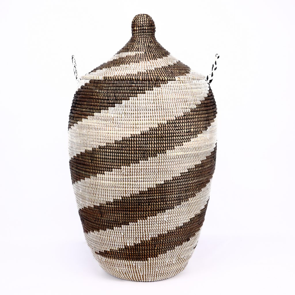LARGE BLACK WHITE SPIRAL AFRICAN BASKET XL
