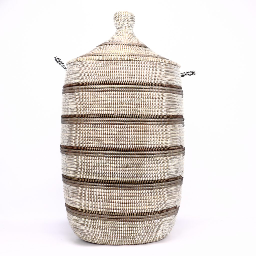 LARGE BLACK GREY WHITE AFRICAN BASKET XL