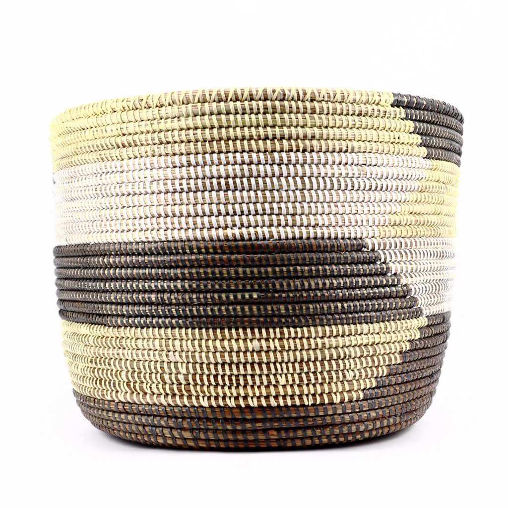 Panier africain à bandes gris blanc crème S – Image 3