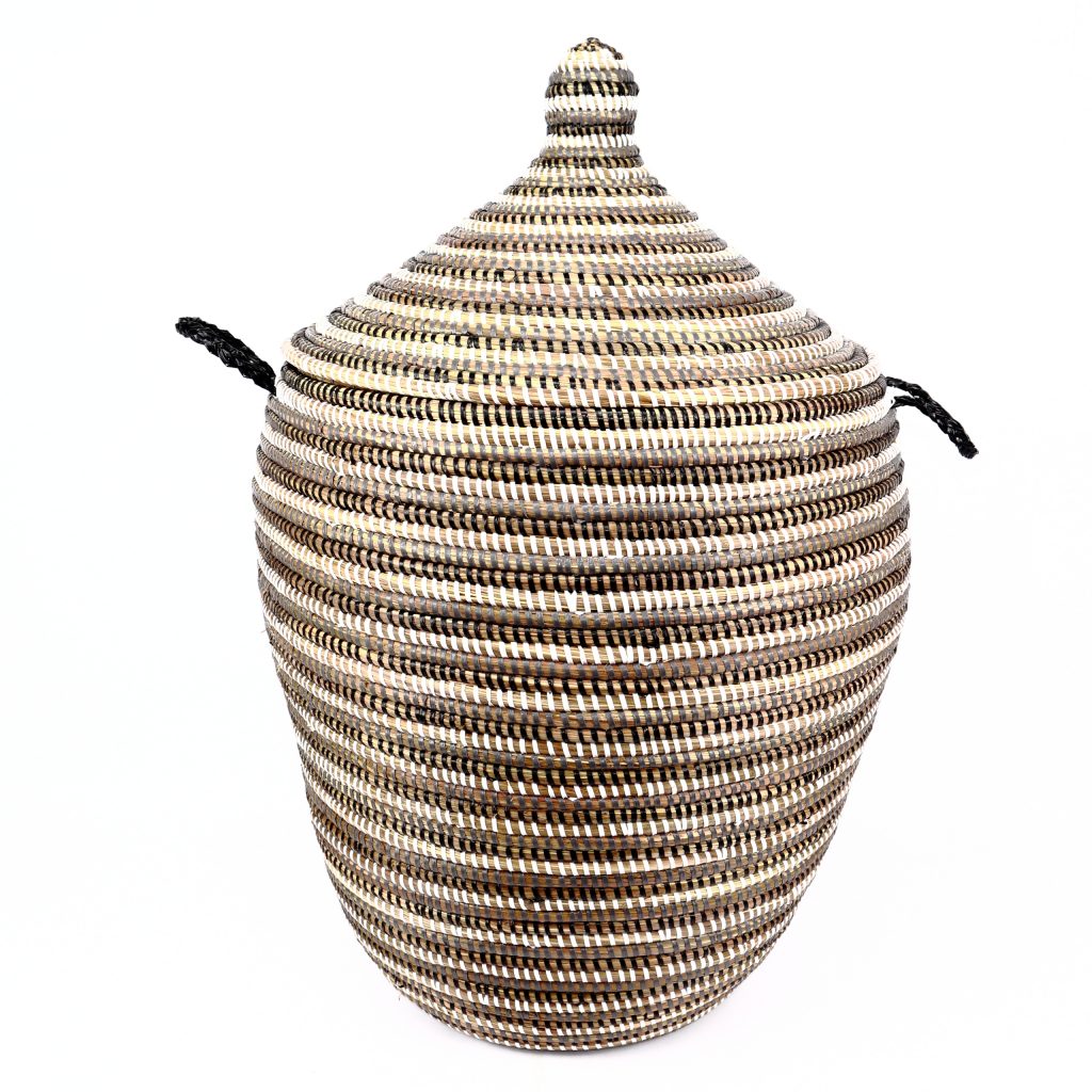 BLACK WHITE GREY STRIPED AFRICAN BASKET L