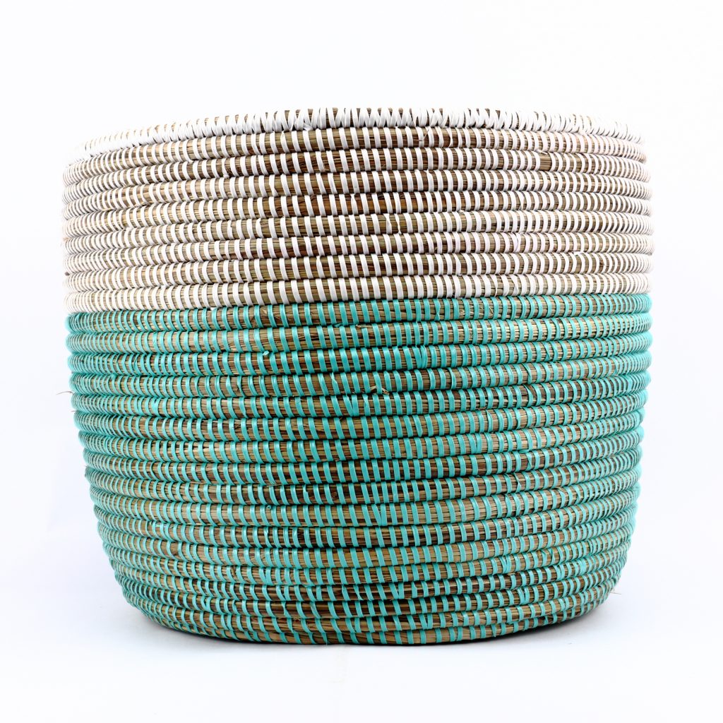 GREEN WHITE CYLINDRICAL AFRICAN BASKET S - Image 3