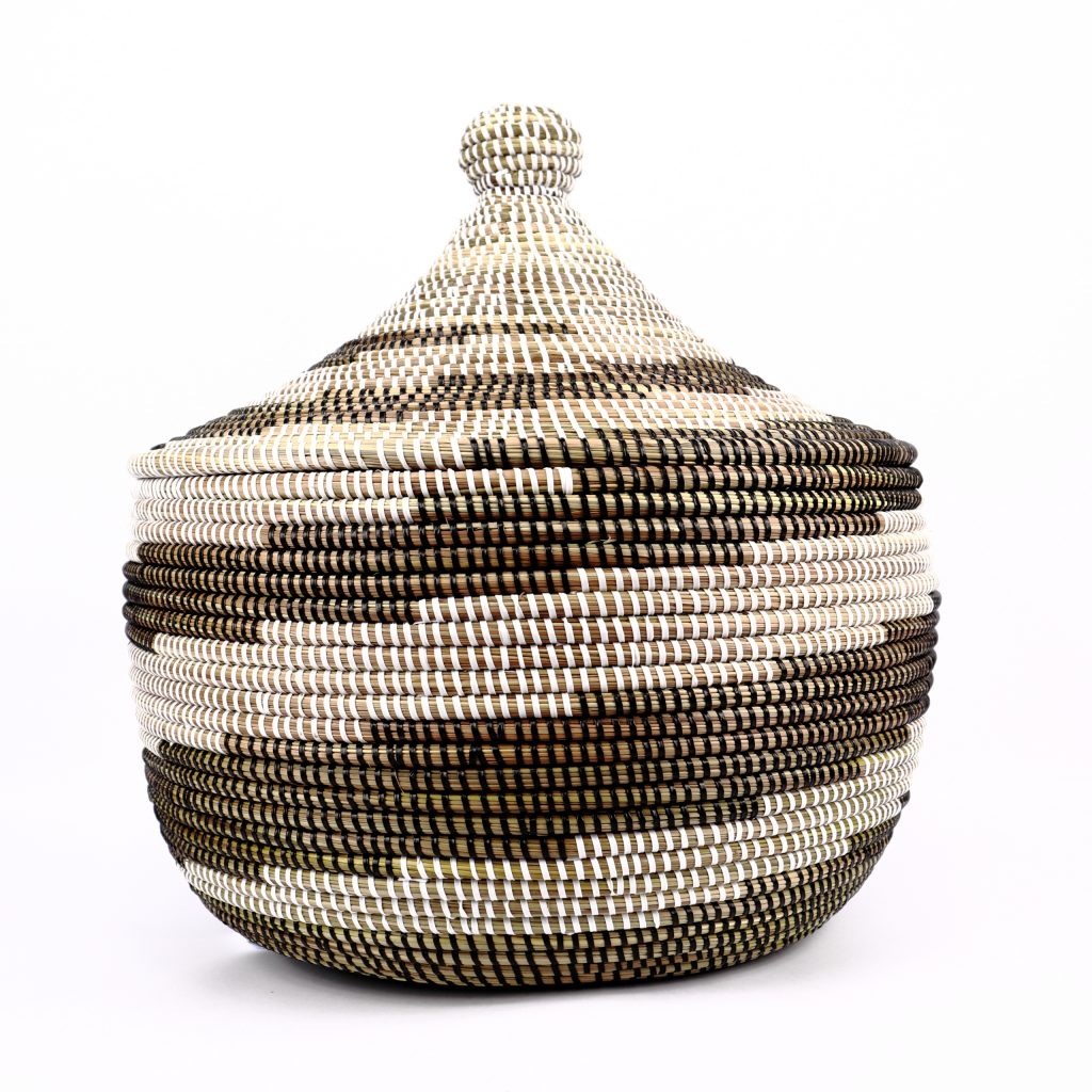 AFRICAN BASKET MEDIUM BLACK WHITE ZIGZAG M