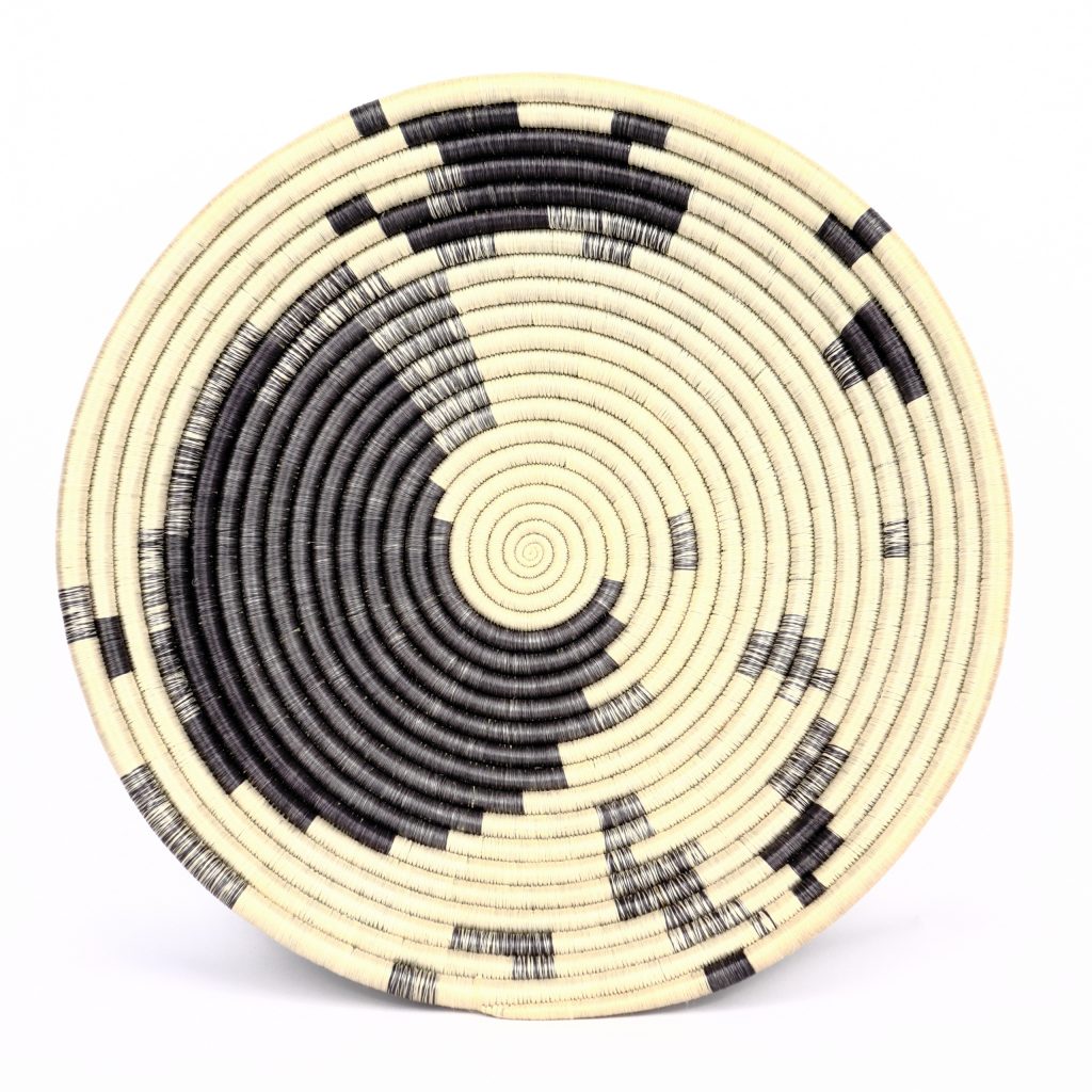 DARK GREY WHITE WOVEN AFRICAN BASKET #1 - Image 3