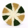 ROUND BASKET AFRICAN WOVEN BEIGE GREEN WHITE #1 - Image 3
