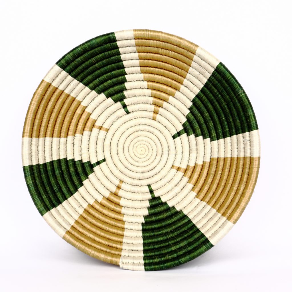 Panier rond tissé africain beige vert blanc #1 – Image 3