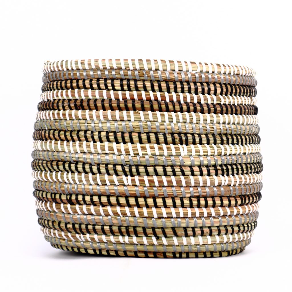 SMALL AFRICAN BASKET CYLINDRICAL BLACK WHITE GREY XS