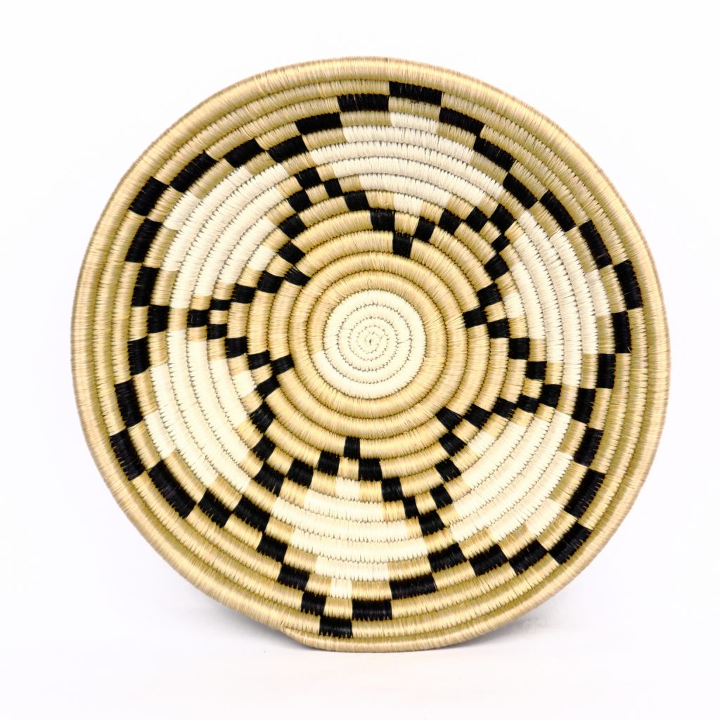 SMALL AFRICAN BASKET BEIGE WHITE BLACK FLOWER #1 - Image 3