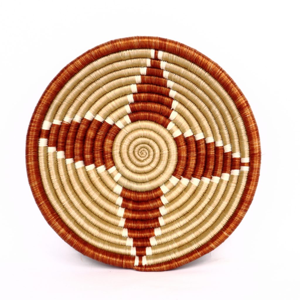 SMALL RWANDA BASKET ORANGE BEIGE FLOWER #1 - Image 3