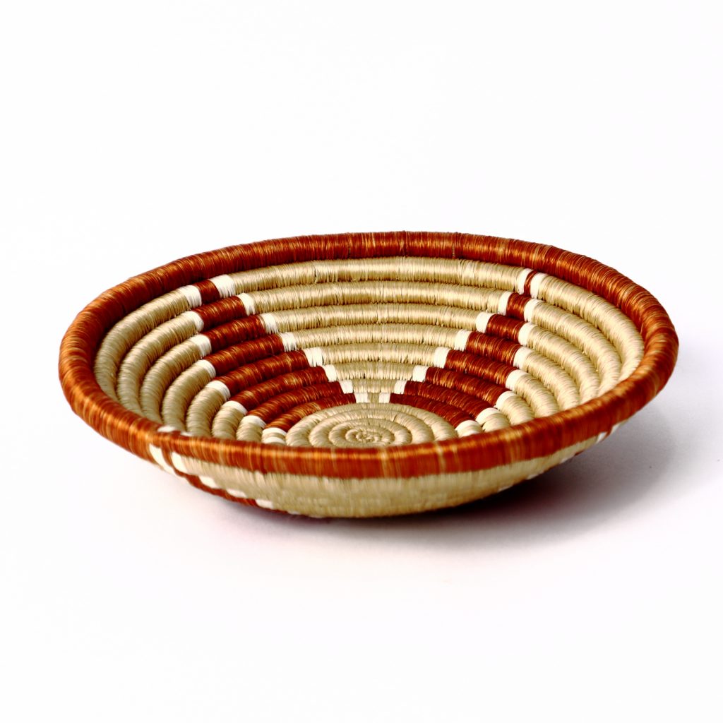 SMALL RWANDA BASKET ORANGE BEIGE FLOWER #1