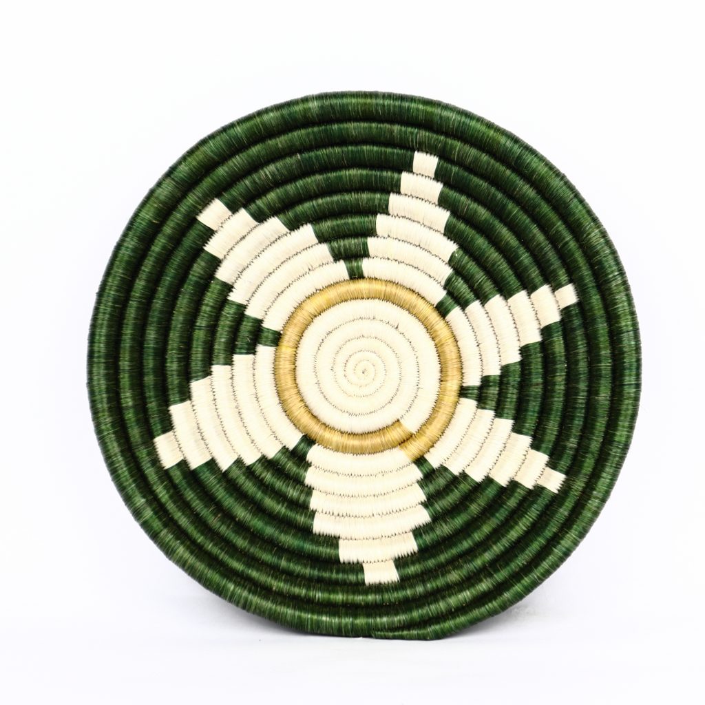 SMALL BASKET RWANDA WHITE GREEN FLOWER #1 - Image 3